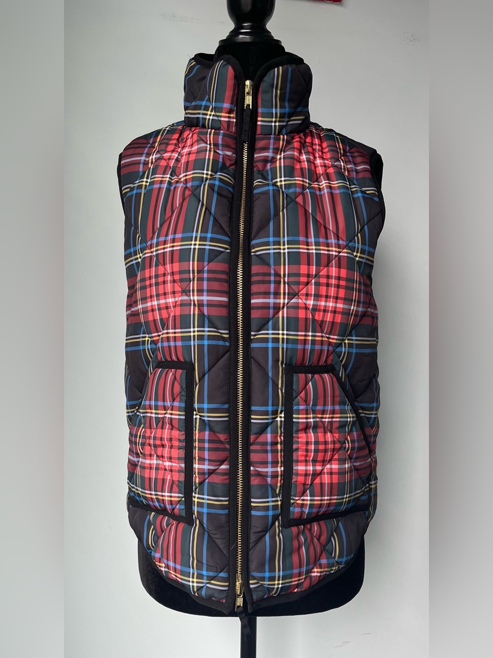 Elie Tahari Oxford Quilted Plaid Puffer Vest